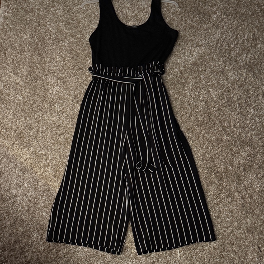 Suzy Shier Black and White Striped Jumpsuit